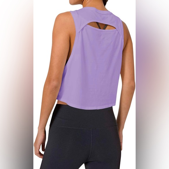 LASLULU Workout Tops Loose Sleeveless Cropped Muscle Tank Open Back Shirts - NWT - Picture 4 of 6